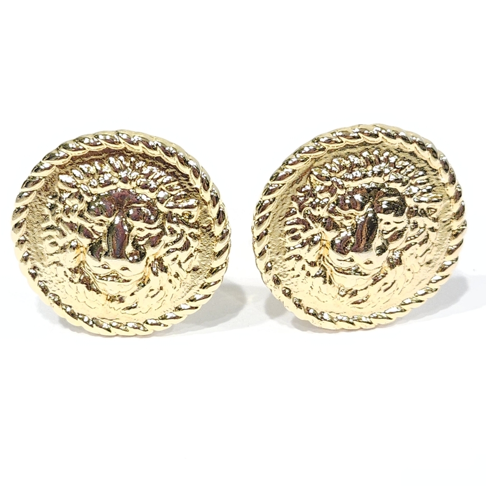 Vintage Versace Lion Coin Earrings 70s 80s Gold Tone Gianni Versace Clip Ons - Picture 16 of 17